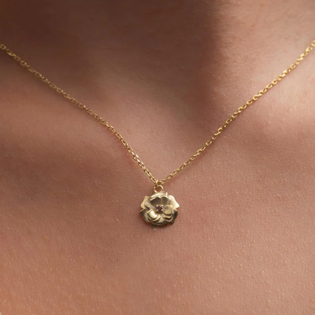 Custom Birth Flower Necklace with Birthstone - Image 10