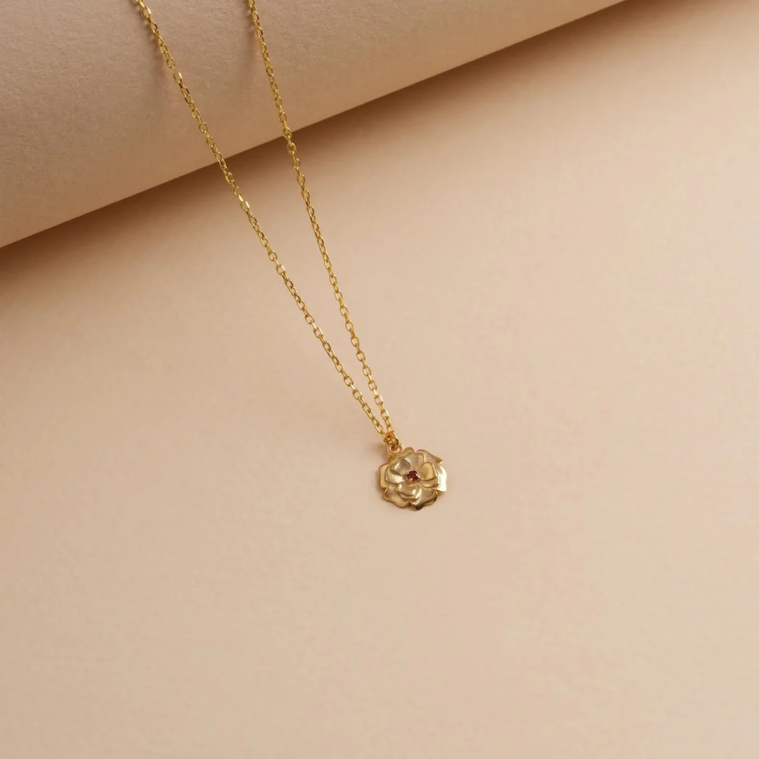 Custom Birth Flower Necklace with Birthstone - Image 11
