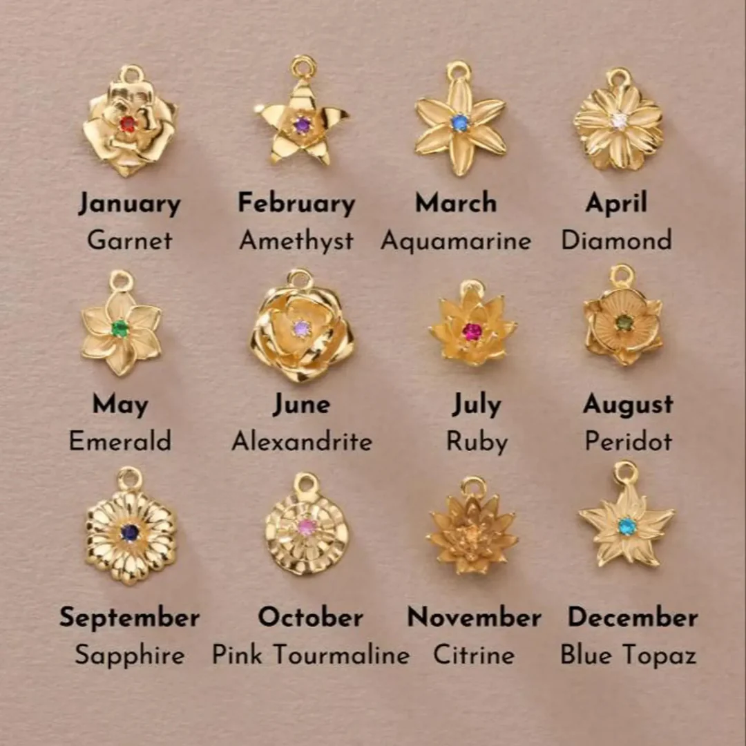 Custom Birth Flower Necklace with Birthstone - Image 18