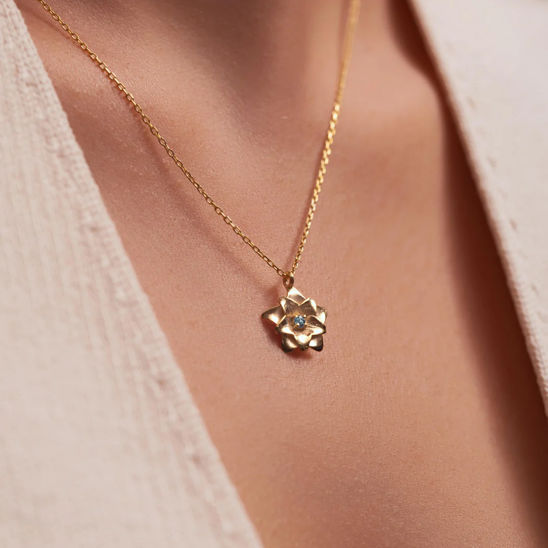 Custom Birth Flower Necklace with Birthstone - Image 3