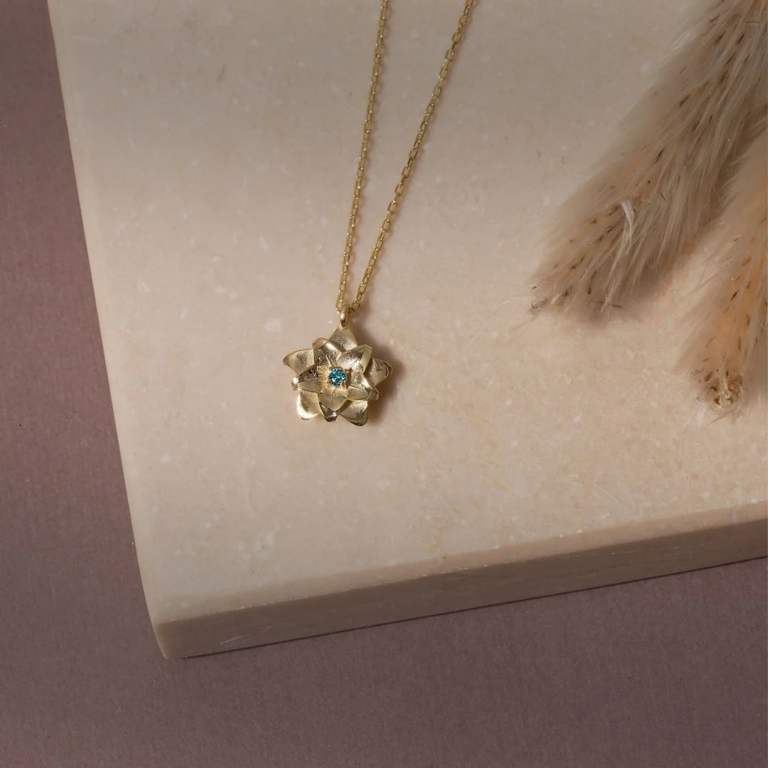 Custom Birth Flower Necklace with Birthstone - Image 4