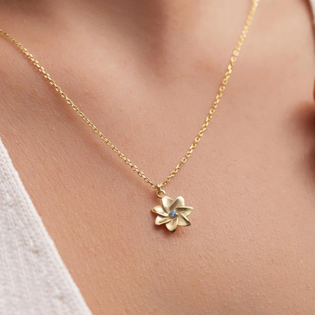 Custom Birth Flower Necklace with Birthstone - Image 5