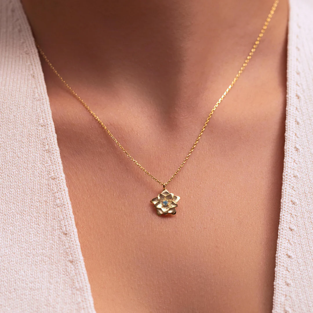 Custom Birth Flower Necklace with Birthstone - Image 6