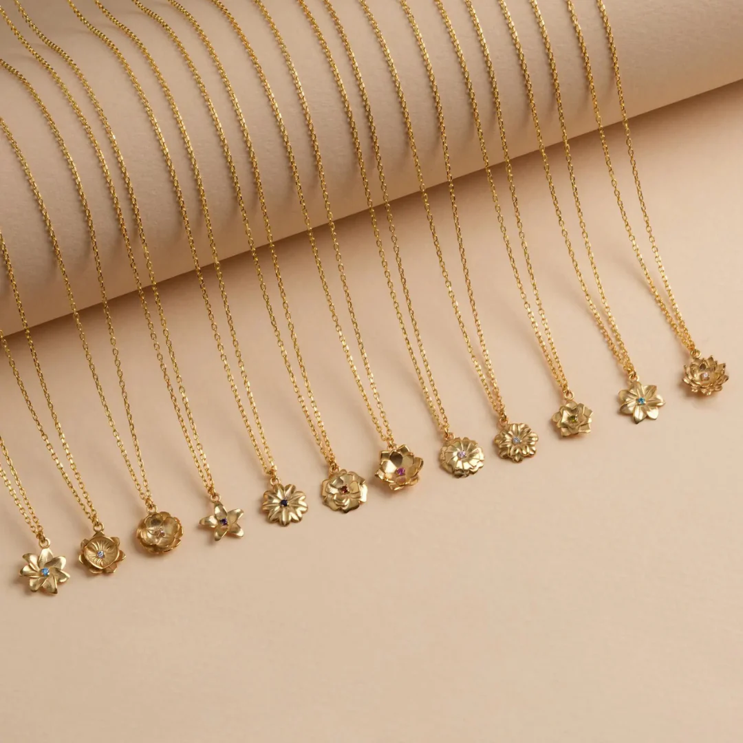 Custom Birth Flower Necklace with Birthstone - Image 7