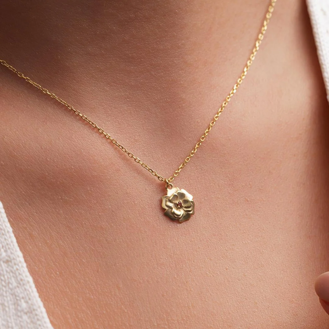 Custom Birth Flower Necklace with Birthstone - Image 8