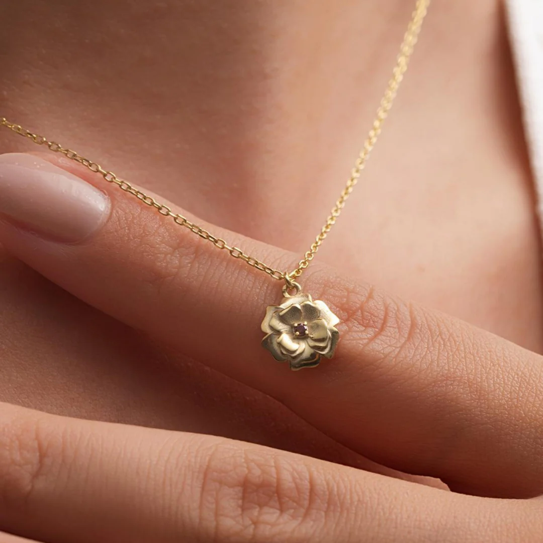 Custom Birth Flower Necklace with Birthstone - Image 9